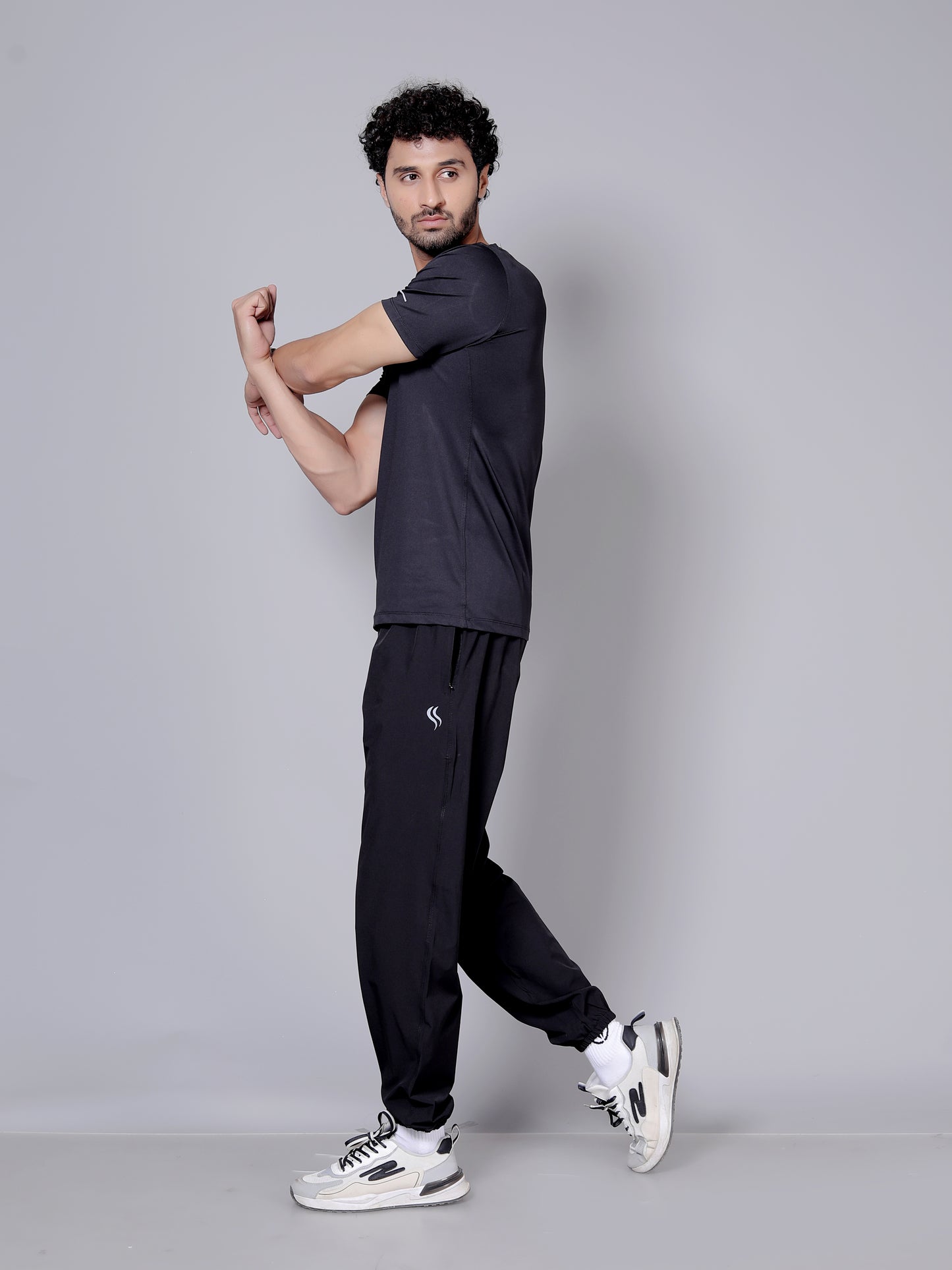 Ultra soft T-shirt and stripe joggers workout combo | Black T-shirt and black jogger
