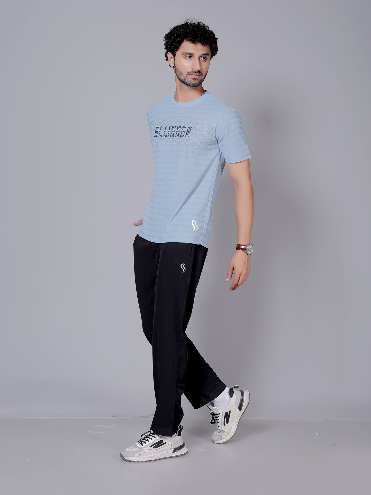 Dry fit sky blue dot and joggers workout combo | Black Neon T-shirt and black jogger