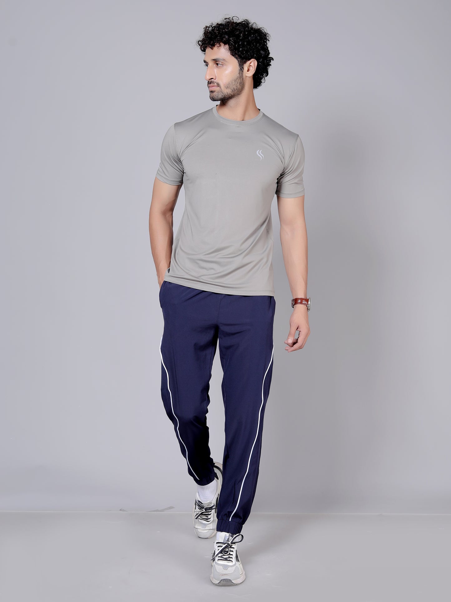 Ultra soft T-shirt and stripe joggers workout combo | Amber T-shirt and blue jogger