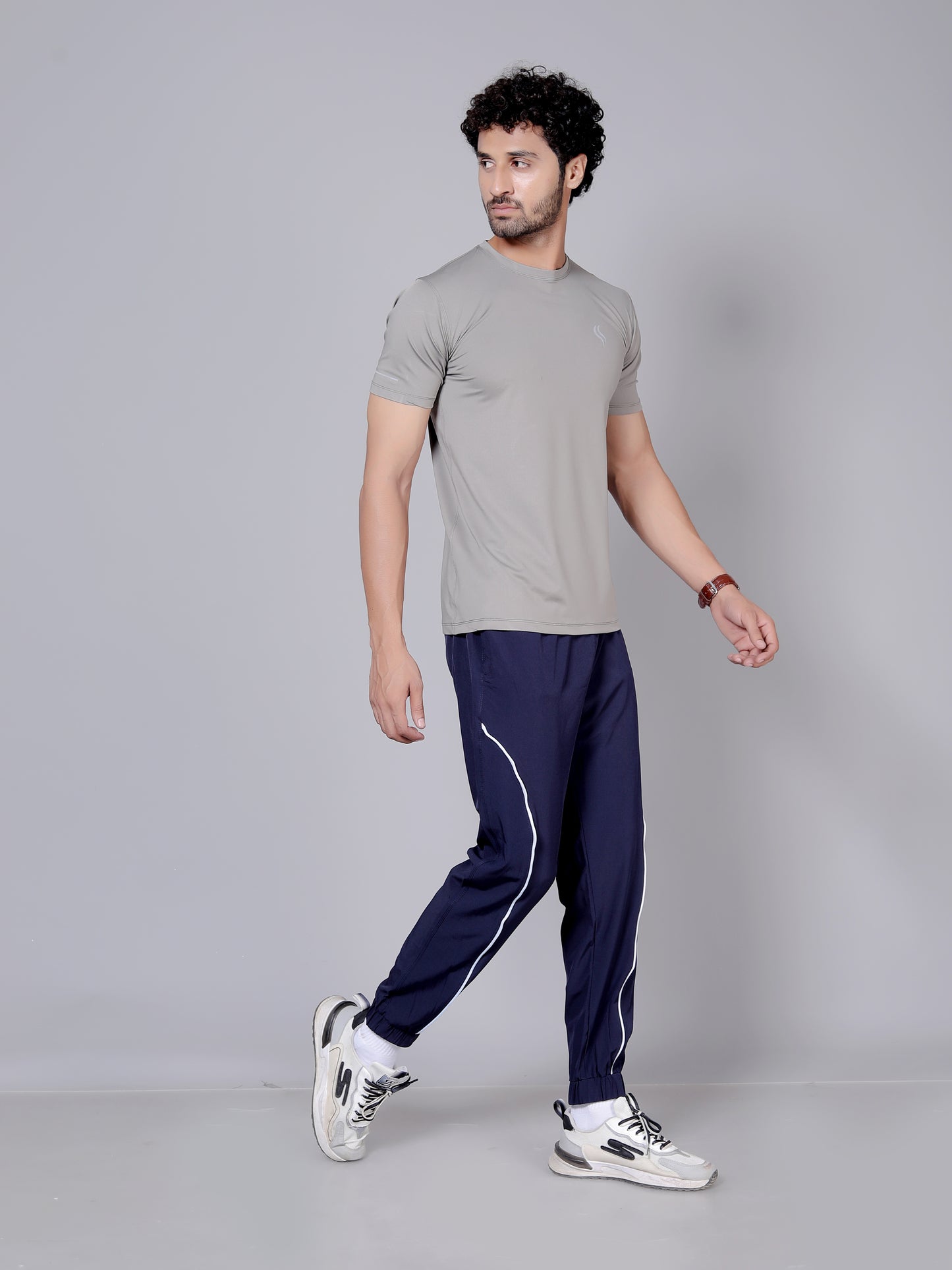 Ultra soft T-shirt and stripe joggers workout combo | Amber T-shirt and blue jogger