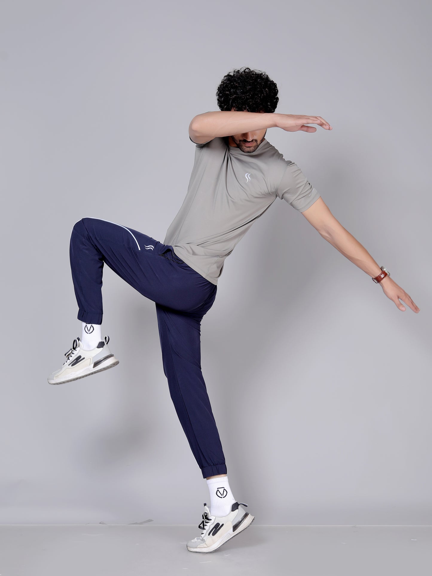 Ultra soft T-shirt and stripe joggers workout combo | Amber T-shirt and blue jogger