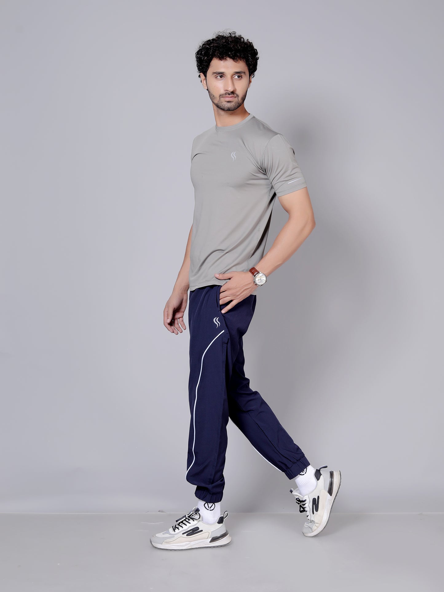 Ultra soft T-shirt and stripe joggers workout combo | Amber T-shirt and blue jogger