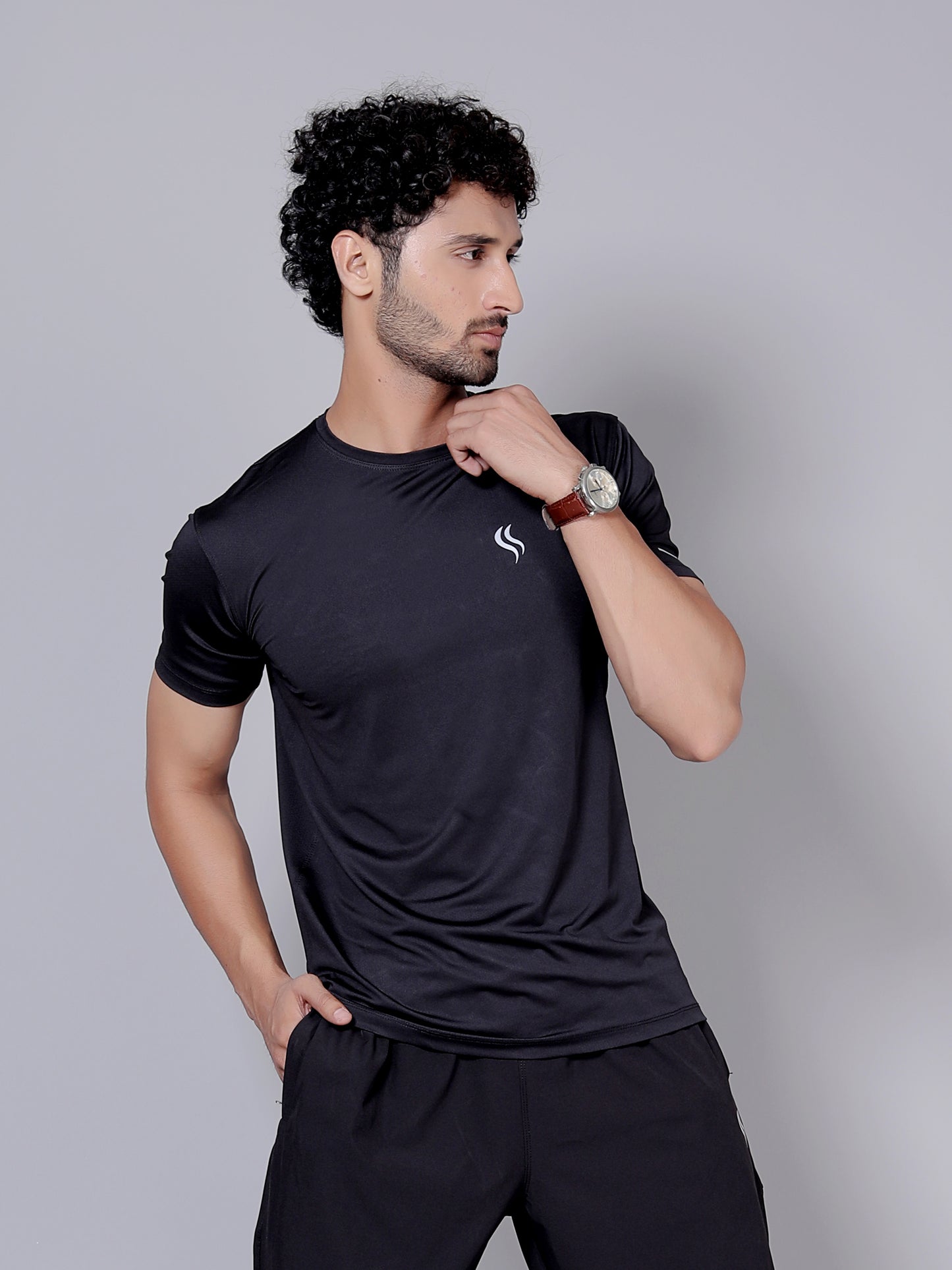 Ultra soft T-shirt and stripe joggers workout combo | Black T-shirt and black jogger