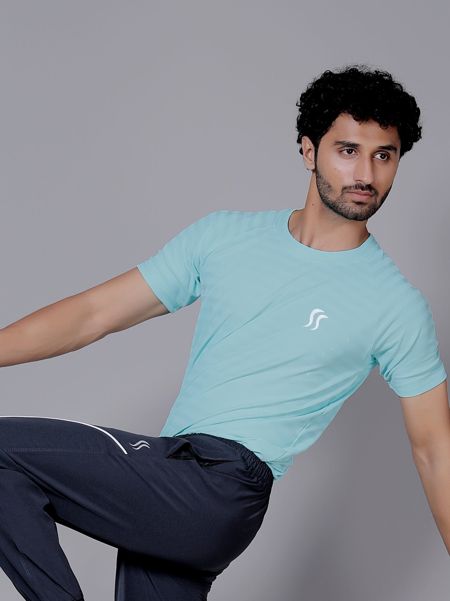 Dry fit sea green and joggers workout combo | Sea green T-shirt and black jogger