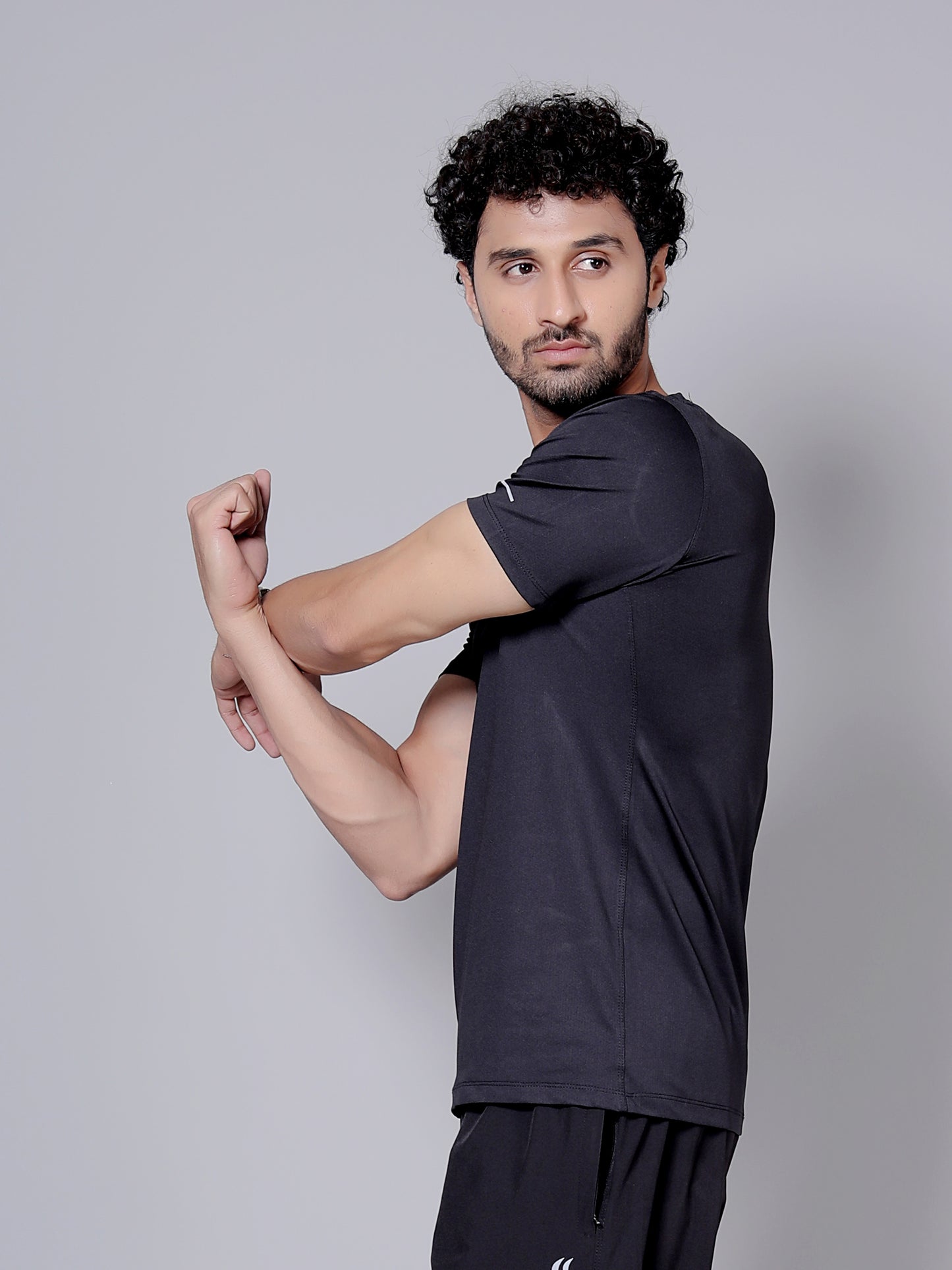 Ultra soft T-shirt and stripe joggers workout combo | Black T-shirt and black jogger