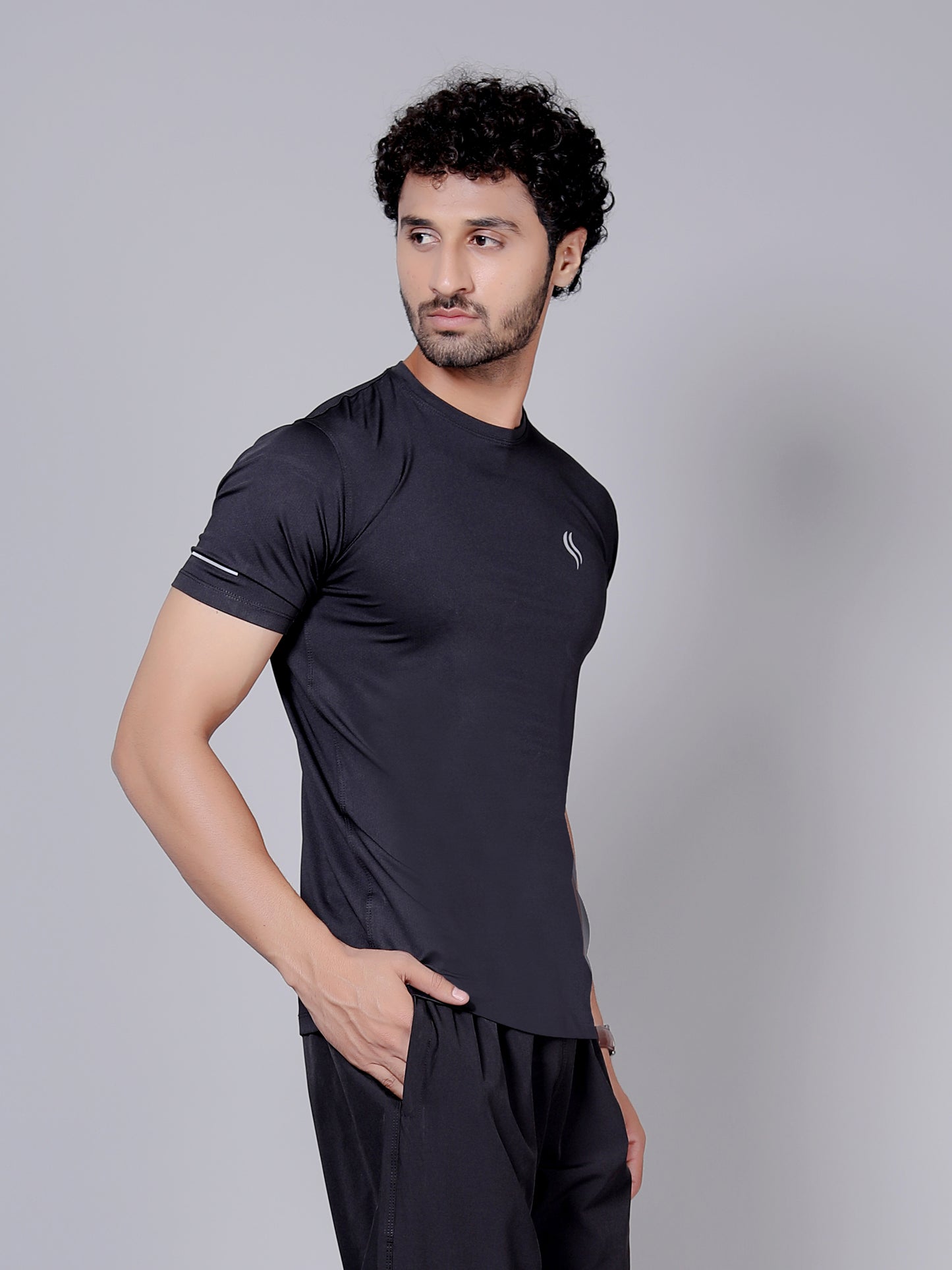 Ultra soft T-shirt and stripe joggers workout combo | Black T-shirt and black jogger