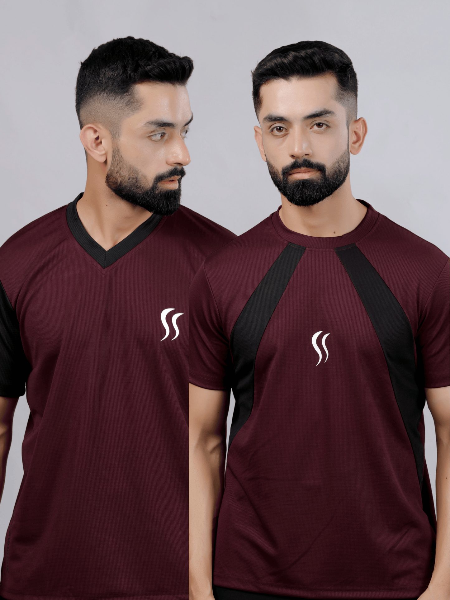 2 Dry fit T-Shirt combo Maroon and Black | Round neck & V-neck