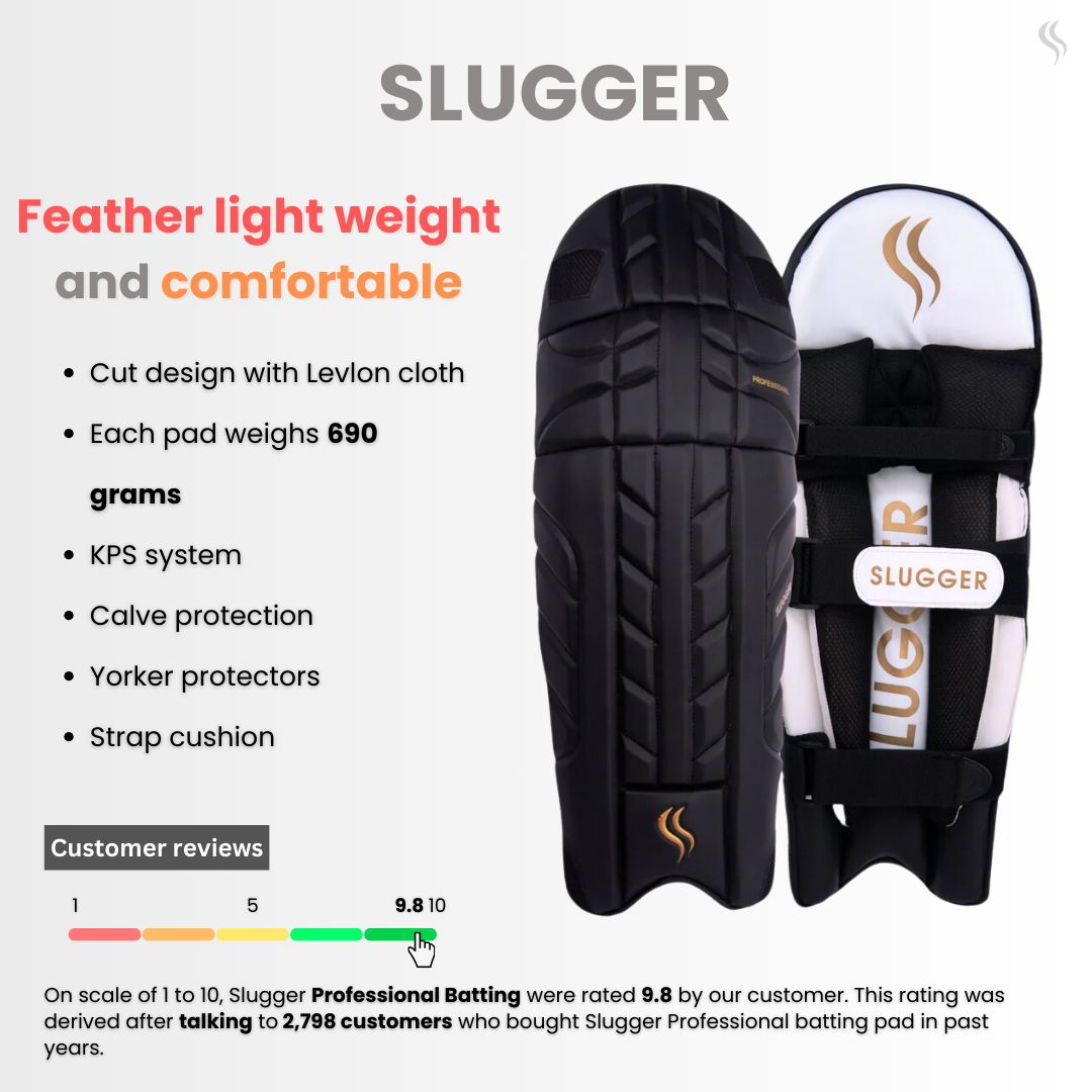 High-quality black professional cricket batting pads, providing feather light weight and comfort, perfect for players of every level, buy online.