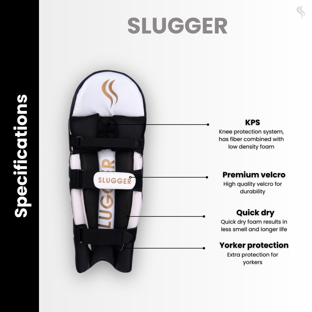 Black Sluggers professional batting pads with quick dry, premium velcro, yorker protection & KPS crafted for exceptional performance, now available online.