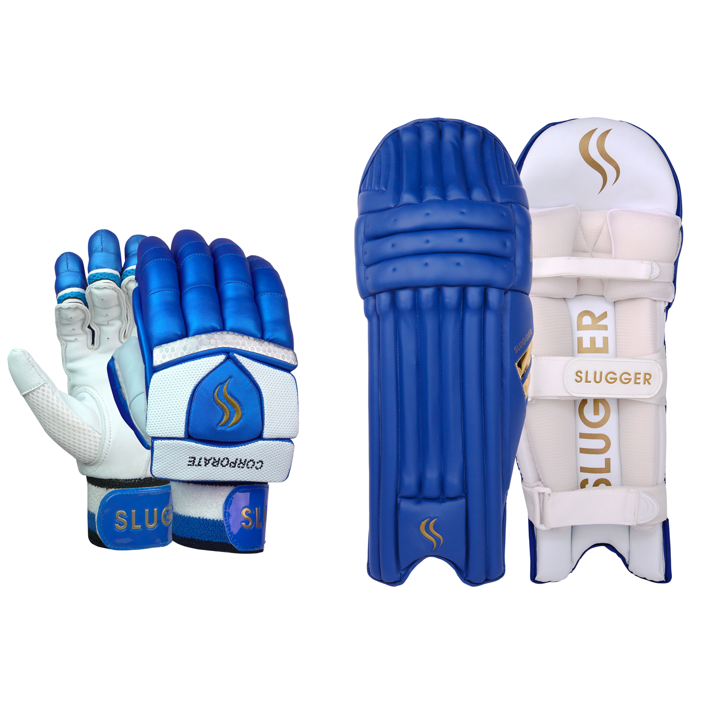 SLUGGER Corporate Blue combo of Blue Batting Leg guards/Pads and Blue Gloves (2 products)