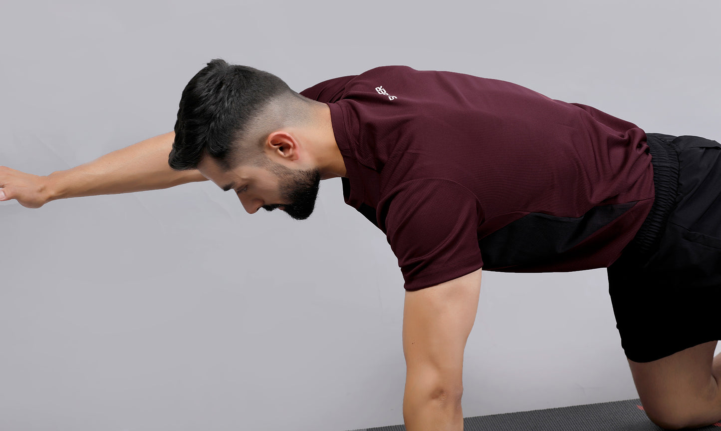 Maroon dual design Dry fit workout and gym T-shirt by Slugger | Regular Fit & Round Neck