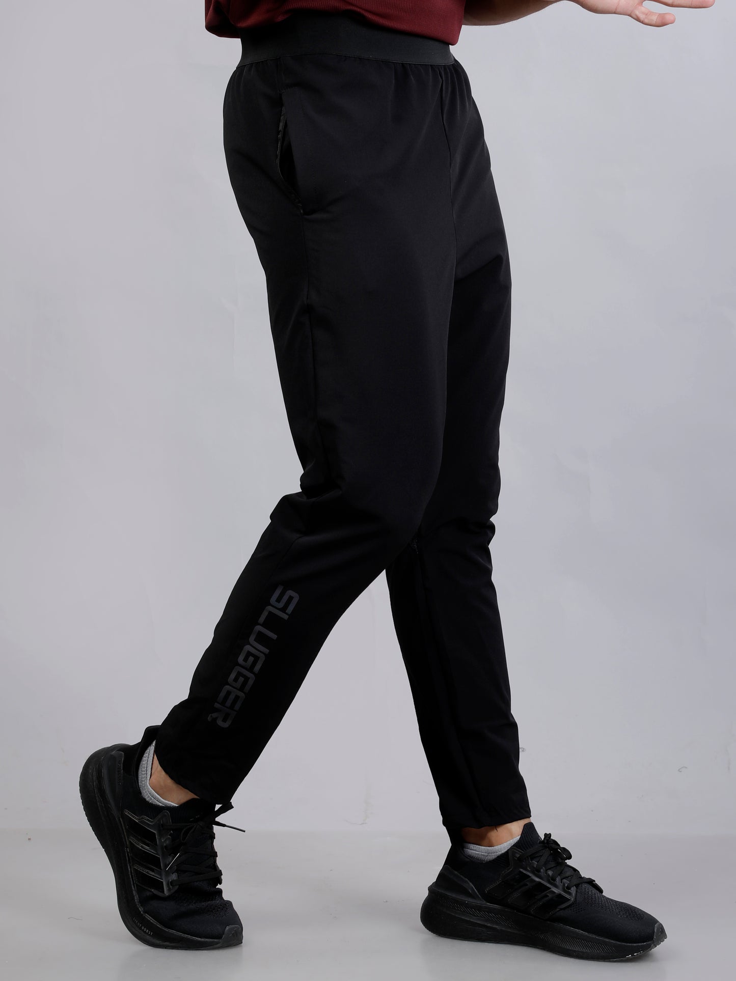 Maroon and Black Dry fit T-shirt and Joggers workout by Slugger | Regular Fit & V-Neck T shirt with Black Nylon joggers