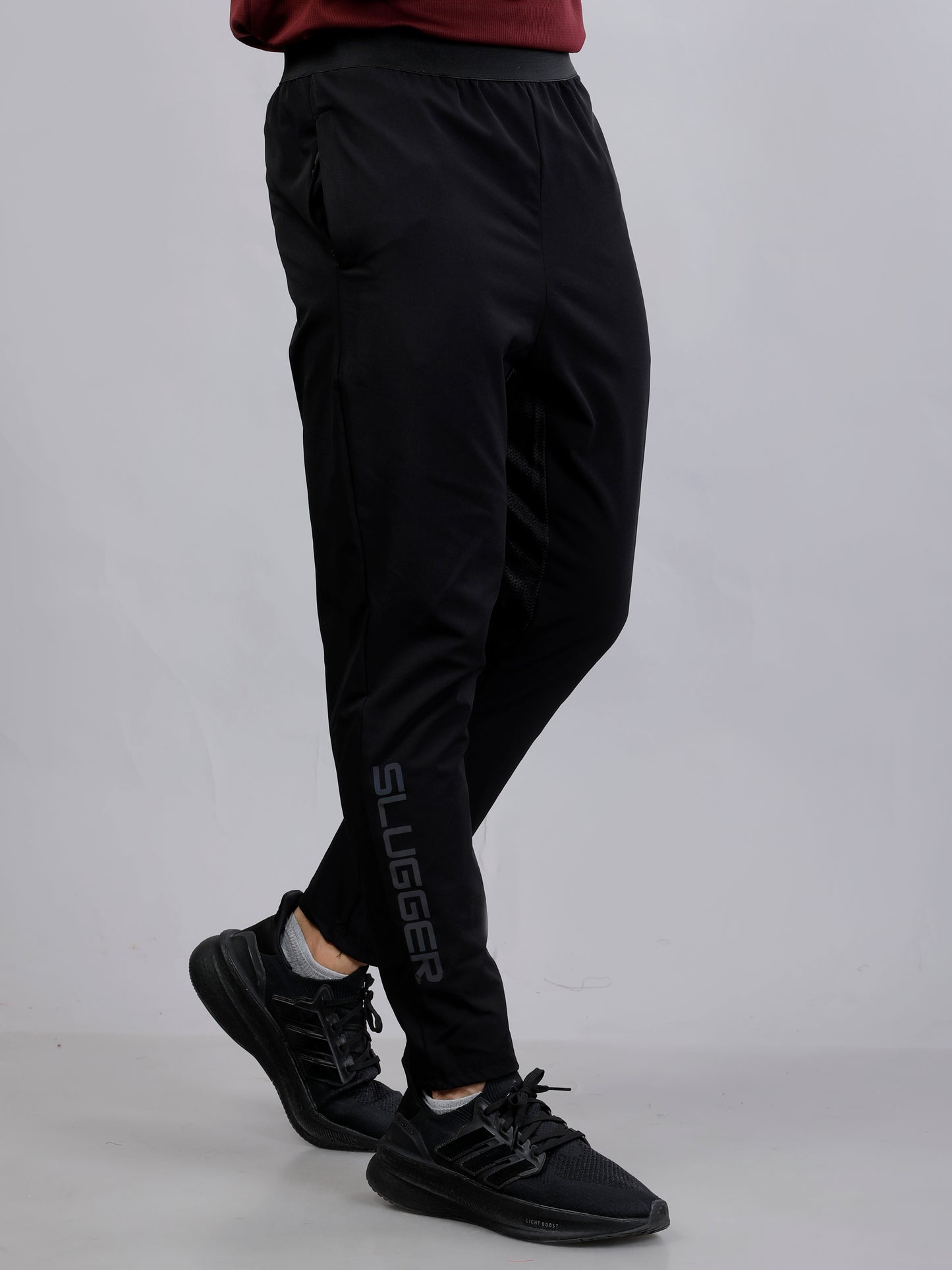 Maroon and Black Dry fit T-shirt and Joggers workout by Slugger | Regular Fit & V-Neck T shirt with Black Nylon joggers