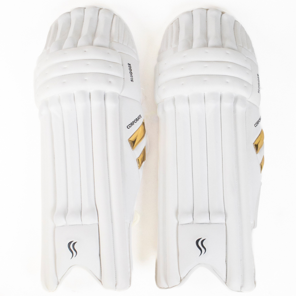 White cricket batting pads by SLUGGER, perfect for those looking to buy cricket pads online.