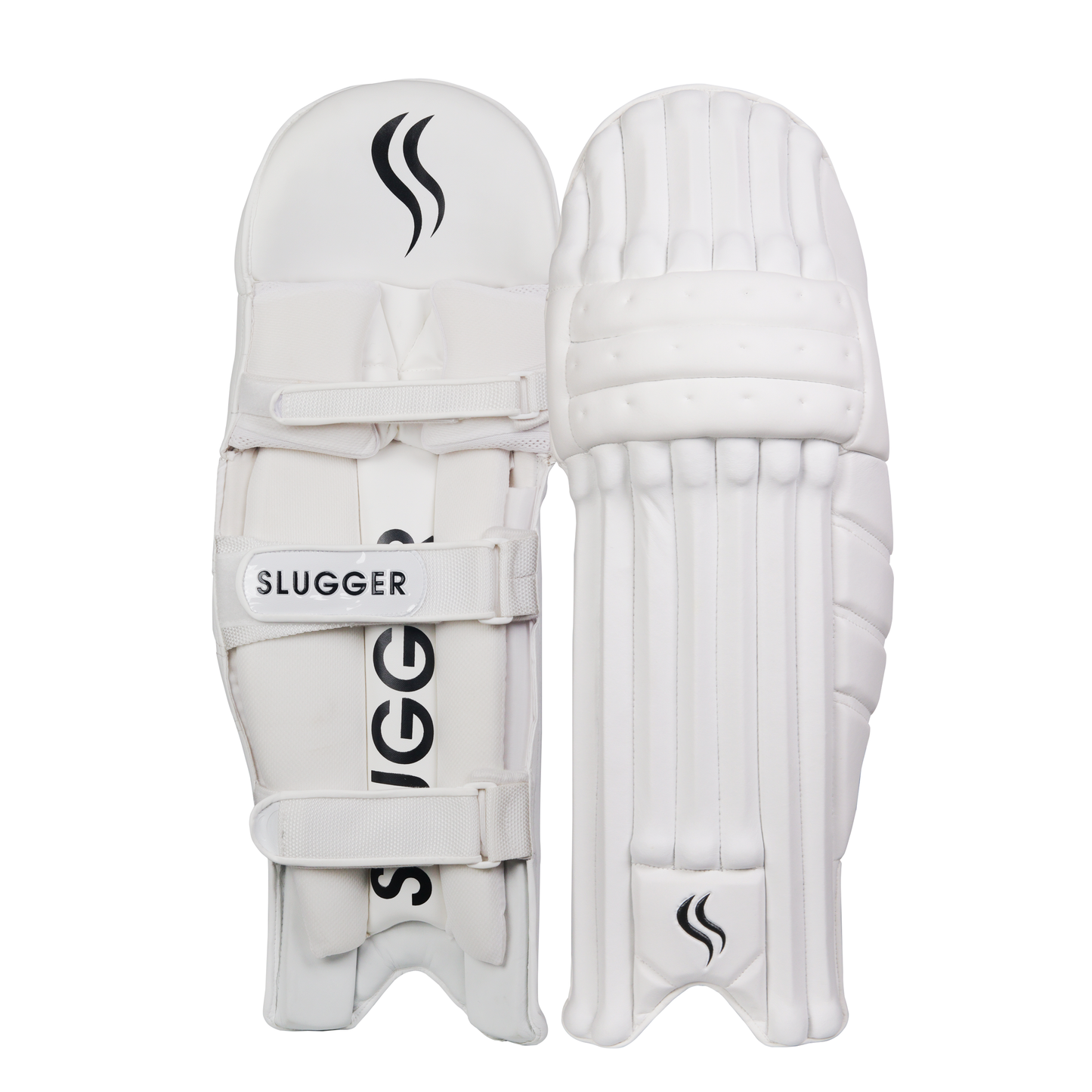 SLUGGER White Cricket Batting Pads – Superior protection, comfort, and durability with a white backdrop. Ideal for all levels of play.