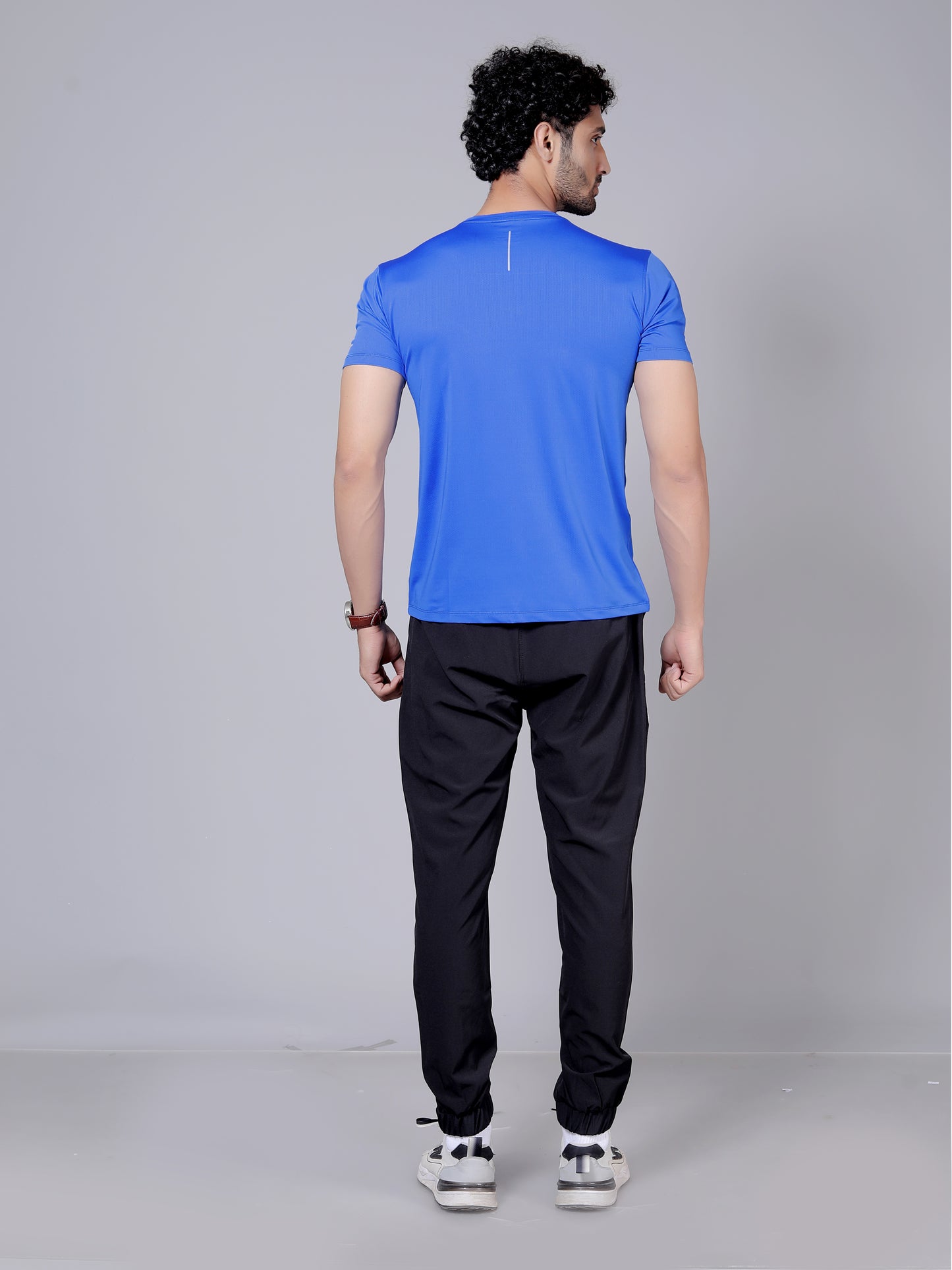 Ultra soft T-shirt and stripe joggers workout combo | Royal blue T-shirt and black jogger