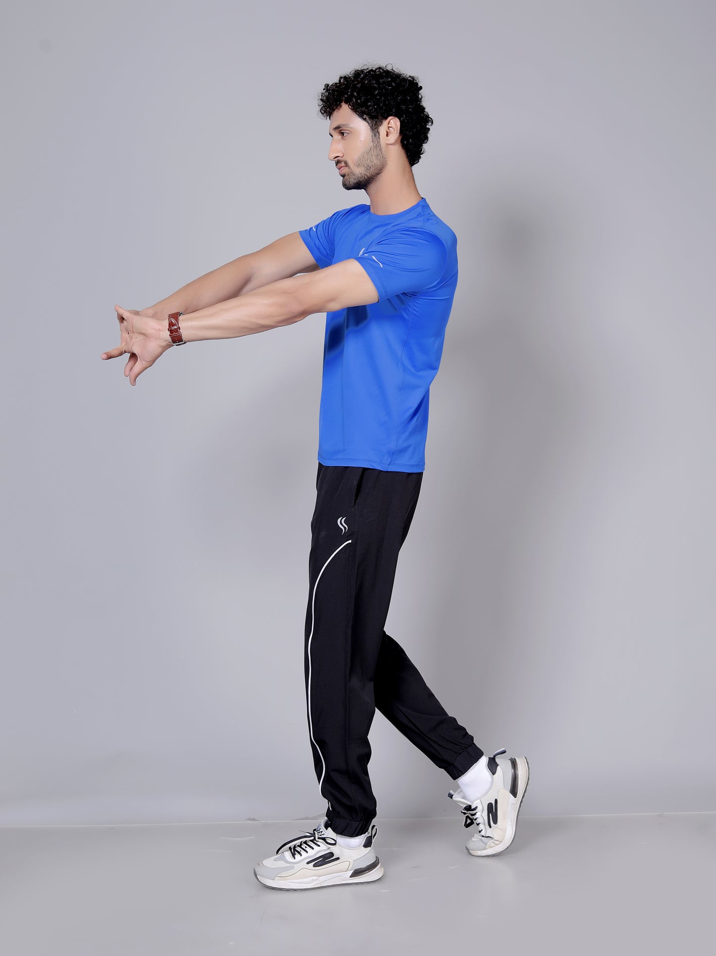 Ultra soft T-shirt and stripe joggers workout combo | Royal blue T-shirt and black jogger