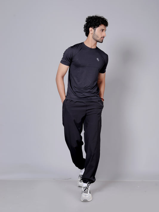 Ultra soft T-shirt and stripe joggers workout combo | Black T-shirt and black jogger