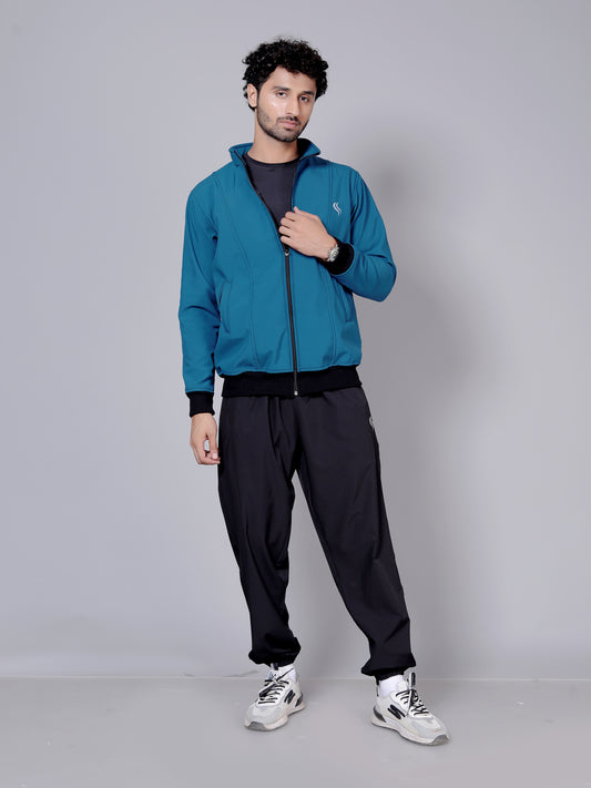 Jacket and joggers workout combo | Blue jacket and black jogger