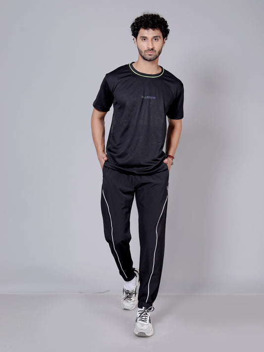 Dry fit neon and stripe joggers workout combo | Black Neon T-shirt and black jogger