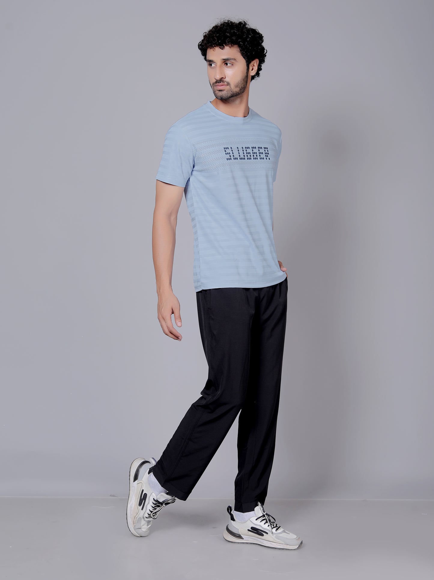 Dry fit sky blue dot and joggers workout combo | Black Neon T-shirt and black jogger