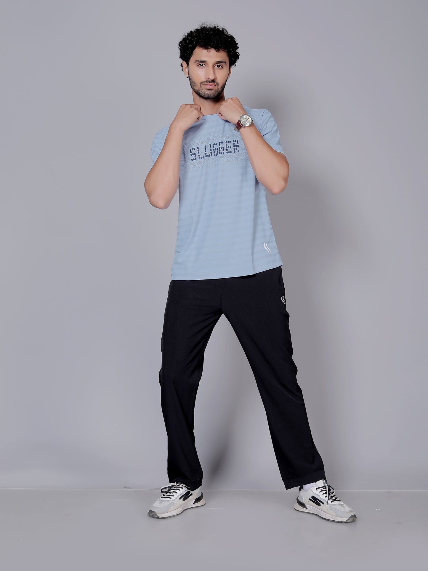 Dry fit sky blue dot and joggers workout combo | Black Neon T-shirt and black jogger