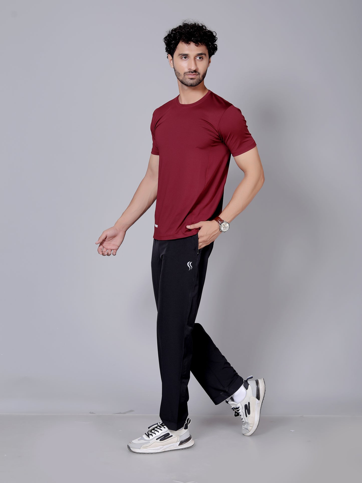 Ultra soft T-shirt and joggers workout combo | Maroon T-shirt and black jogger