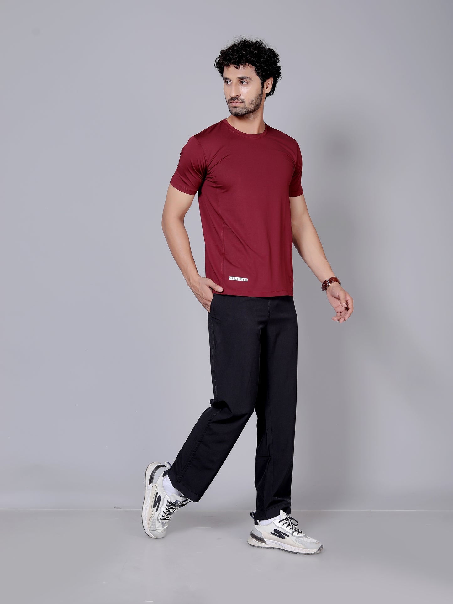 Ultra soft T-shirt and joggers workout combo | Maroon T-shirt and black jogger