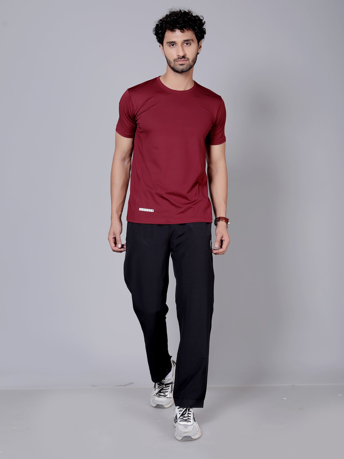Ultra soft T-shirt and joggers workout combo | Maroon T-shirt and black jogger
