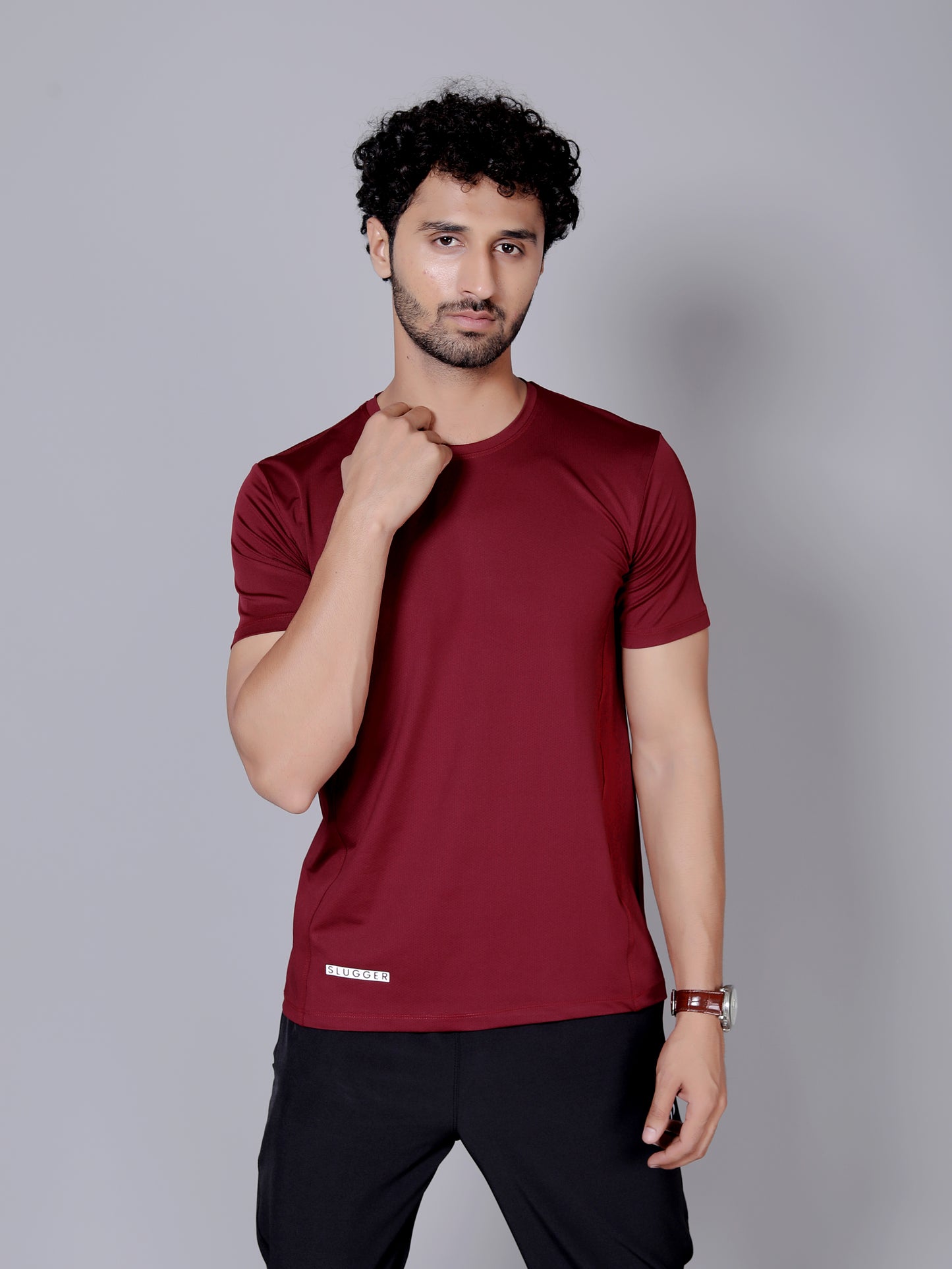 Ultra soft T-shirt and joggers workout combo | Maroon T-shirt and black jogger