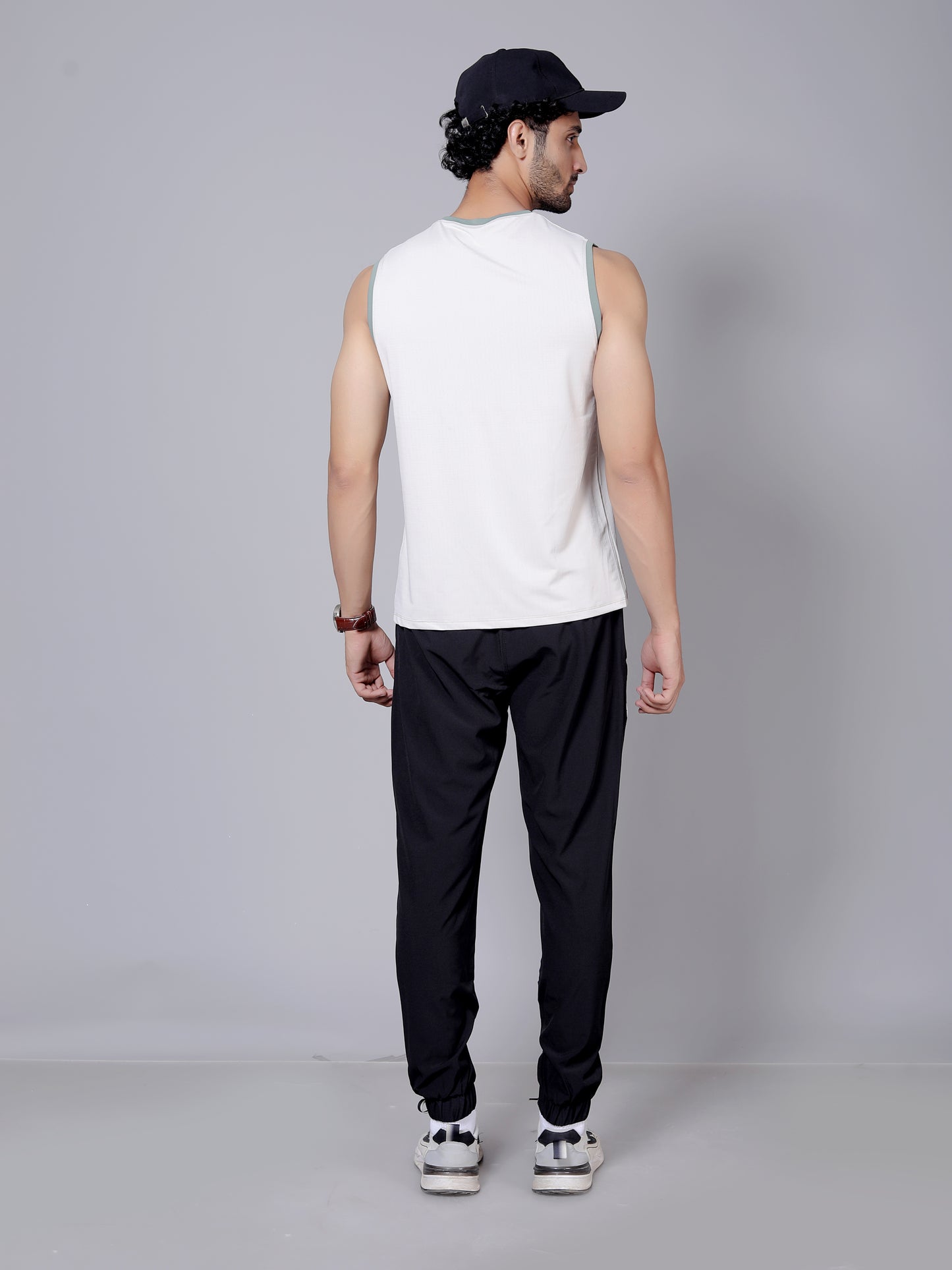 Ultra soft sleeveless T-shirt and joggers workout combo | White T-shirt and black jogger