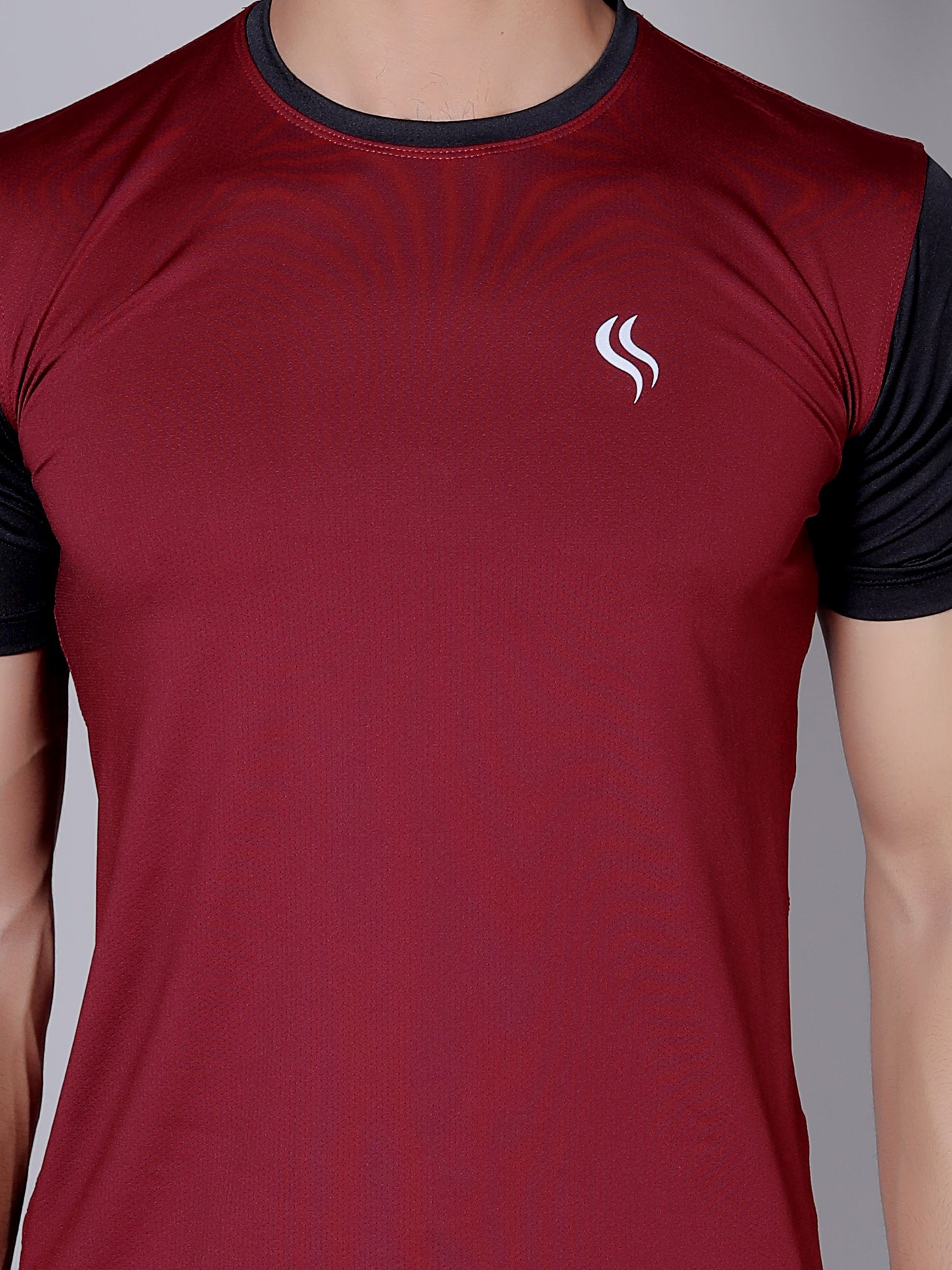 Ultra soft T-shirt and stripe joggers workout combo | Maroon & black T-shirt and black jogger