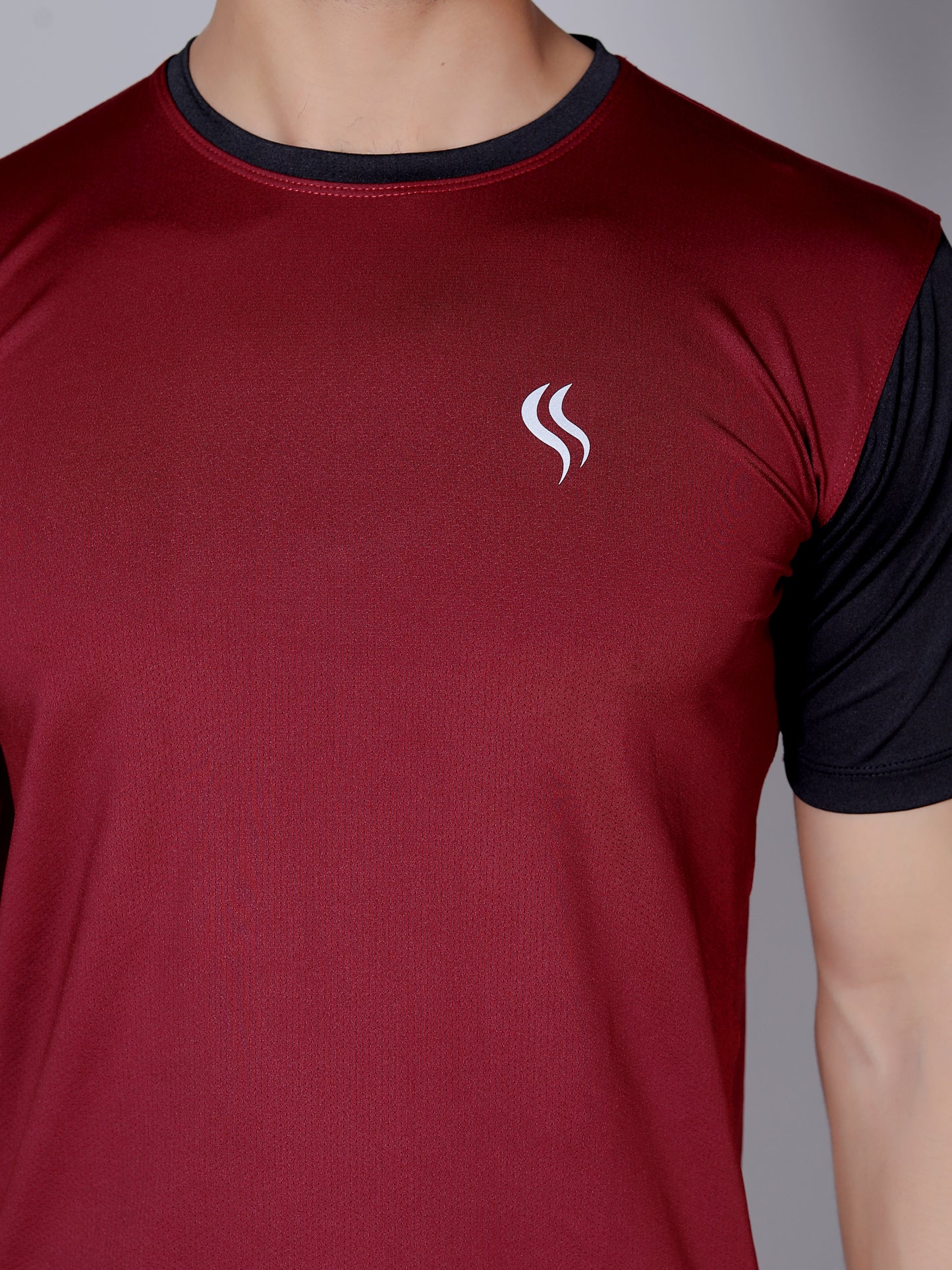 Ultra soft T-shirt and stripe joggers workout combo | Maroon & black T-shirt and black jogger