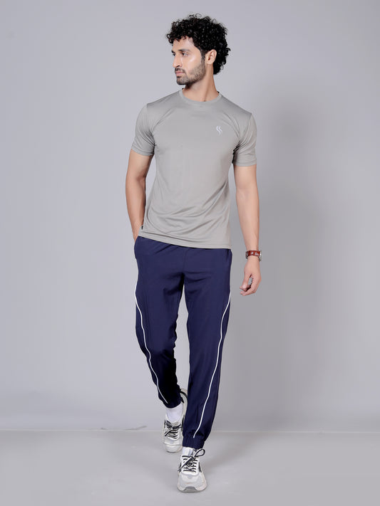 Ultra soft T-shirt and stripe joggers workout combo | Amber T-shirt and blue jogger