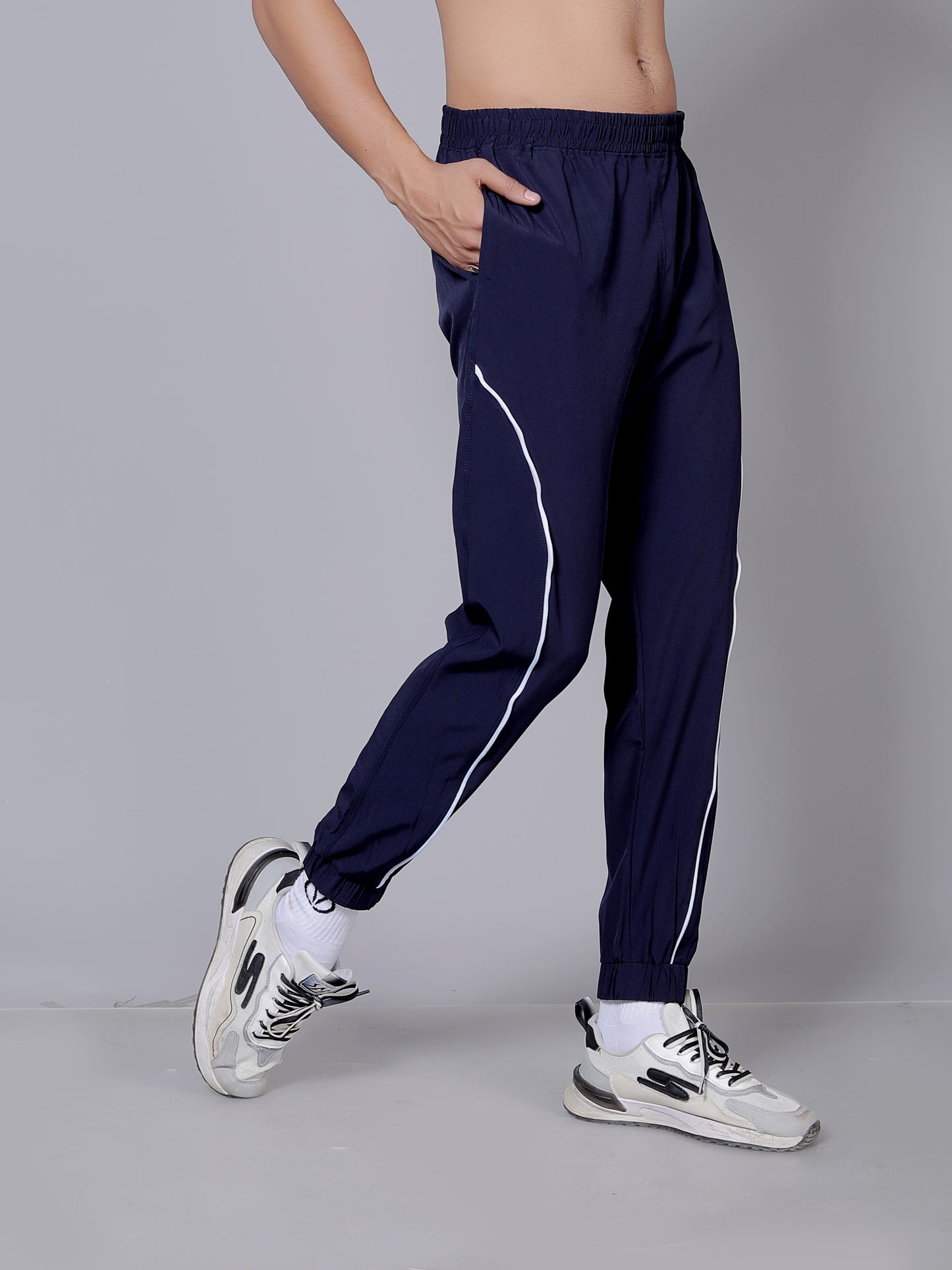 Ultra soft T-shirt and stripe joggers workout combo | Amber T-shirt and blue jogger