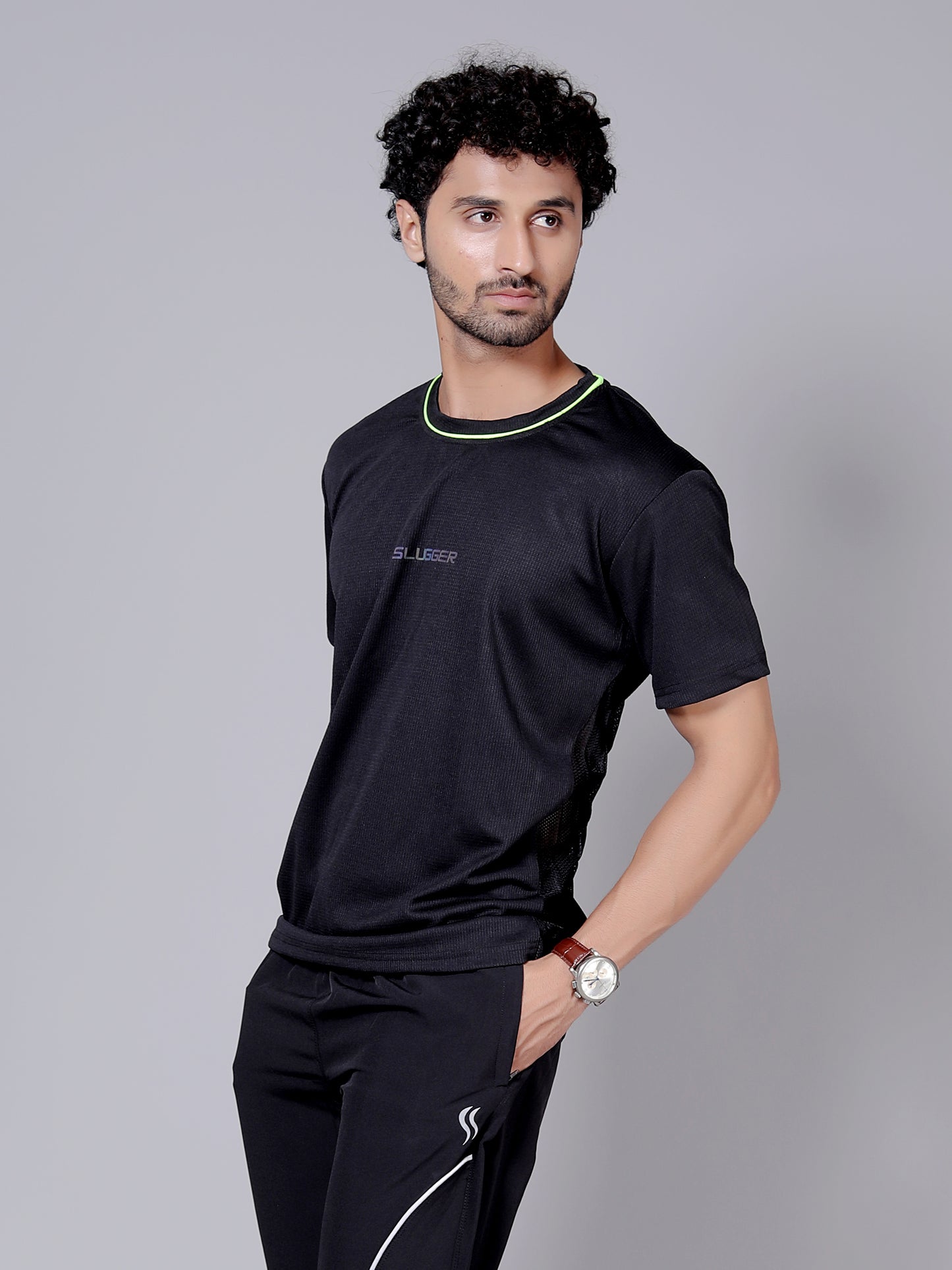 Neon black Dry fit workout T-shirt | Regular Fit & Round Neck