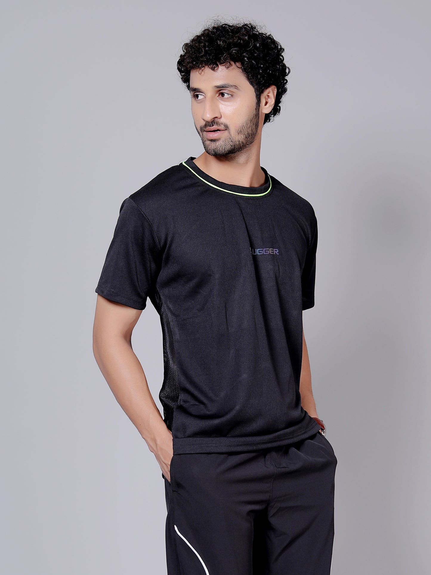 Neon black Dry fit workout T-shirt | Regular Fit & Round Neck