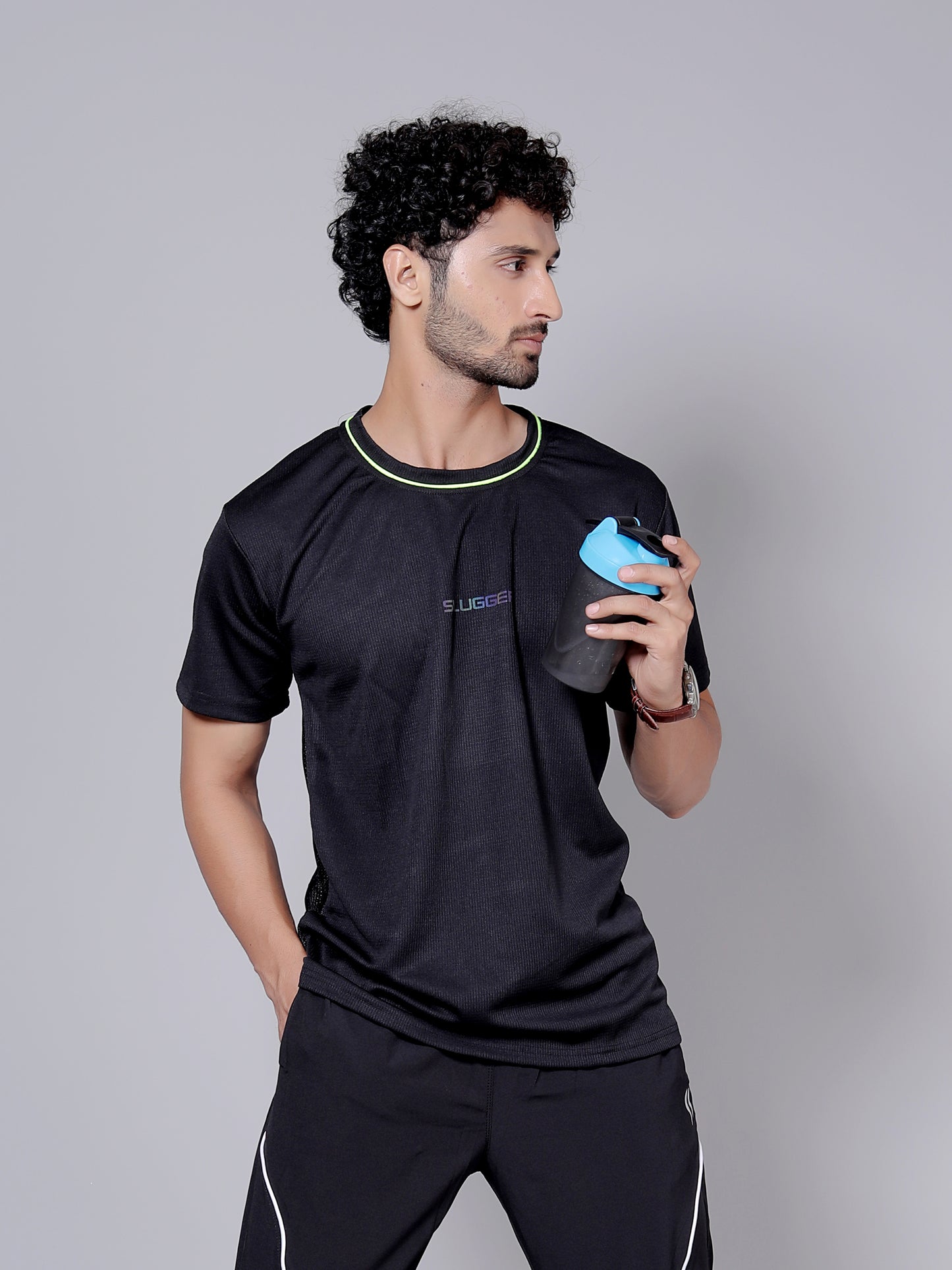Neon black Dry fit workout T-shirt | Regular Fit & Round Neck