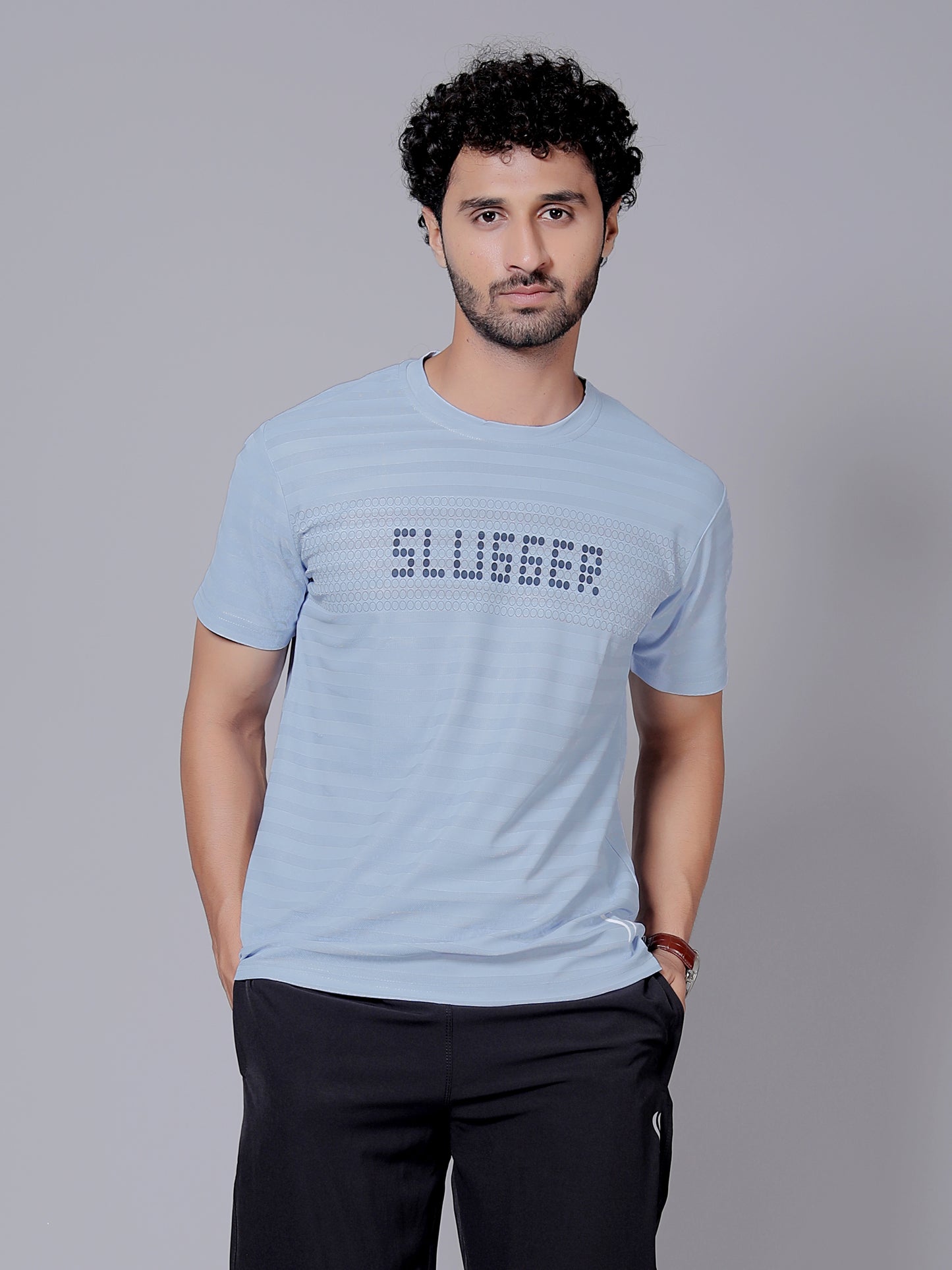 Sky blue doted Dry fit workout T-shirt | Regular Fit & Round Neck