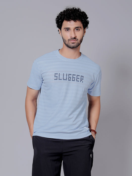 Sky blue doted Dry fit workout T-shirt | Regular Fit & Round Neck