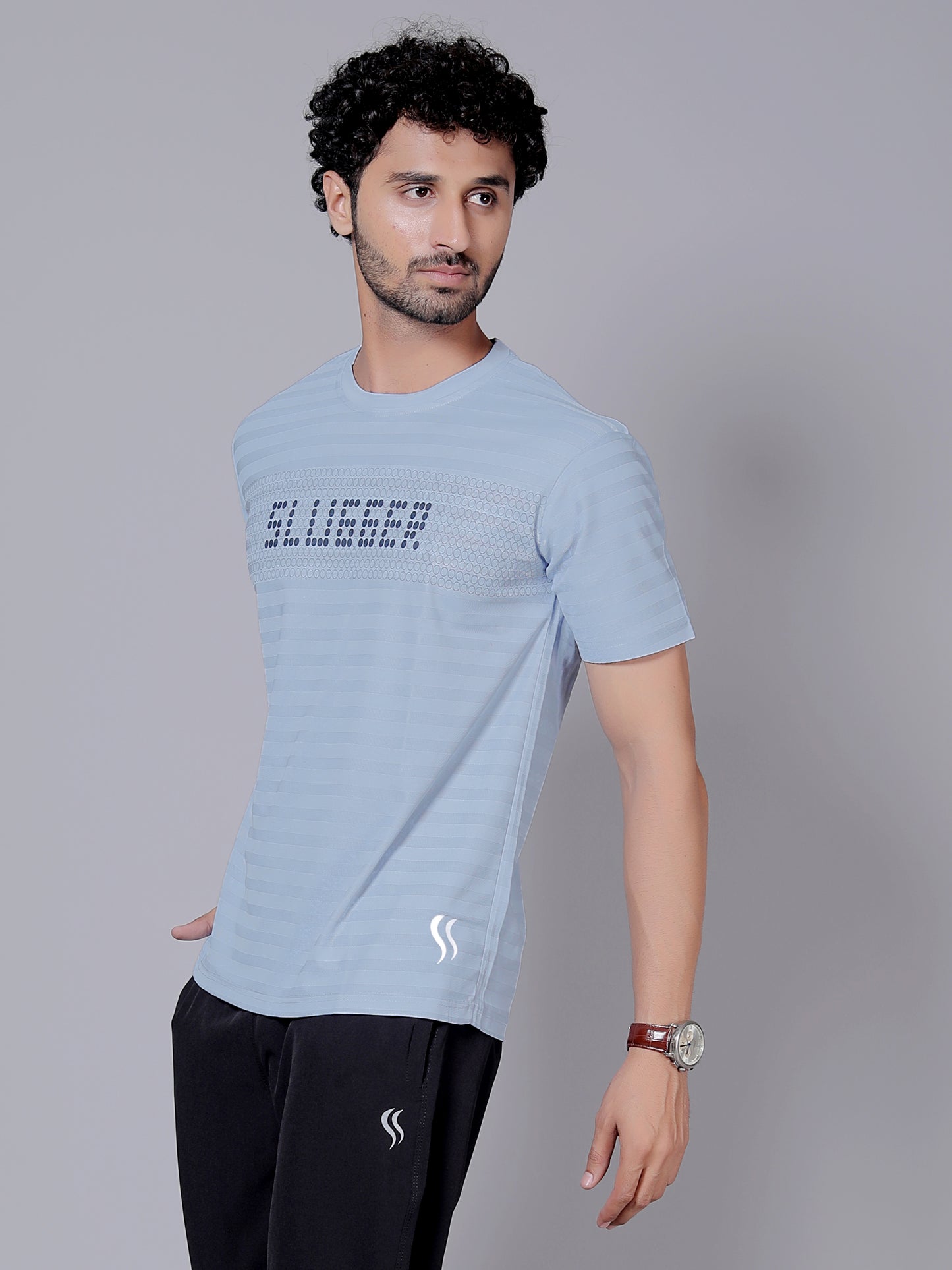 Sky blue doted Dry fit workout T-shirt | Regular Fit & Round Neck
