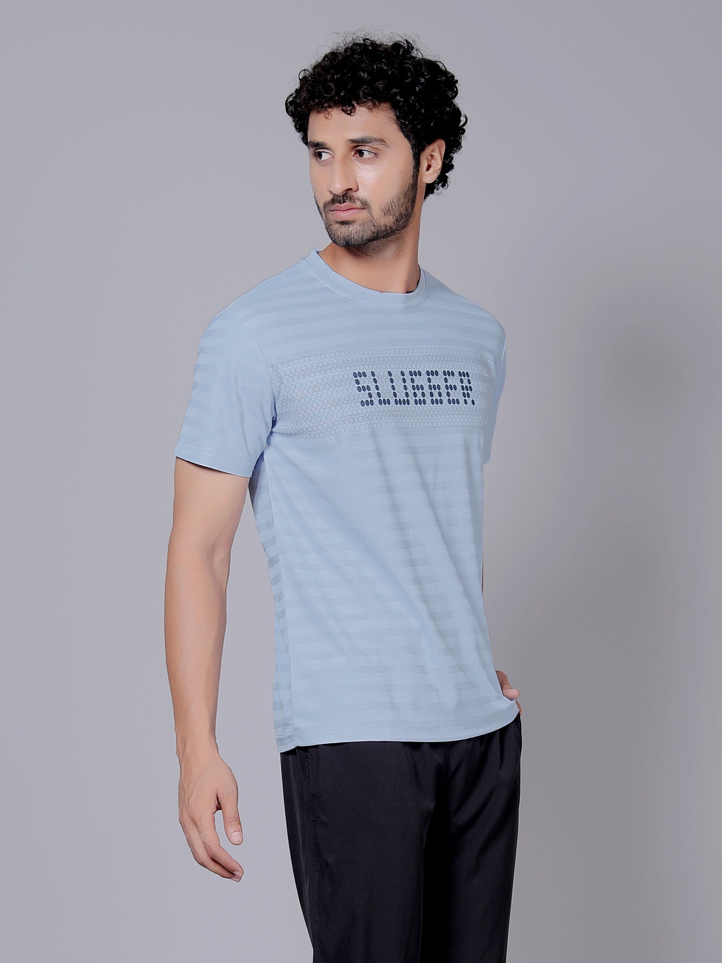 Sky blue doted Dry fit workout T-shirt | Regular Fit & Round Neck