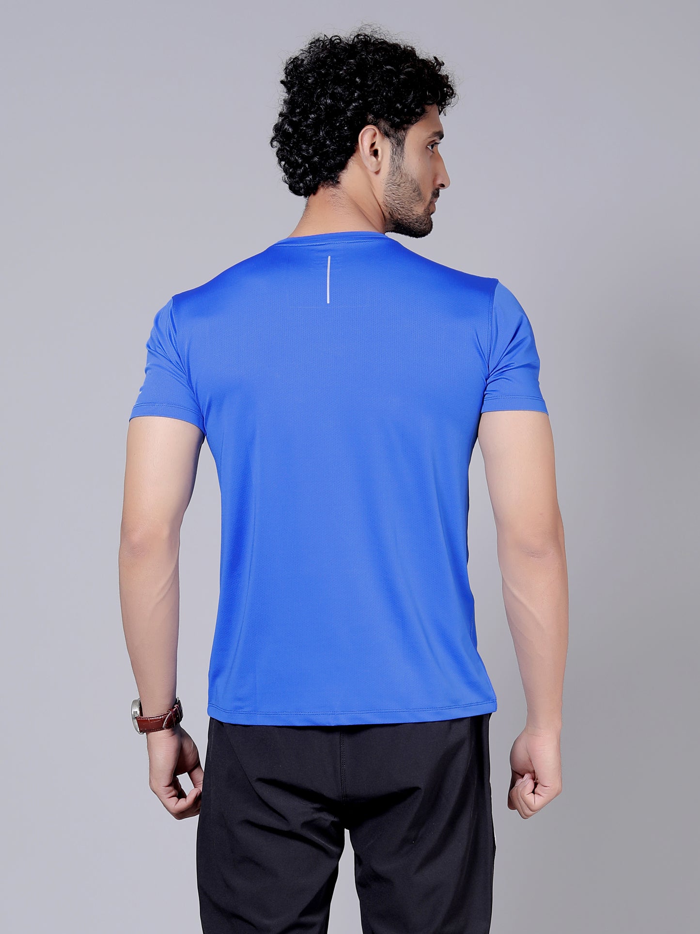 Ultra soft T-shirt and stripe joggers workout combo | Royal blue T-shirt and black jogger