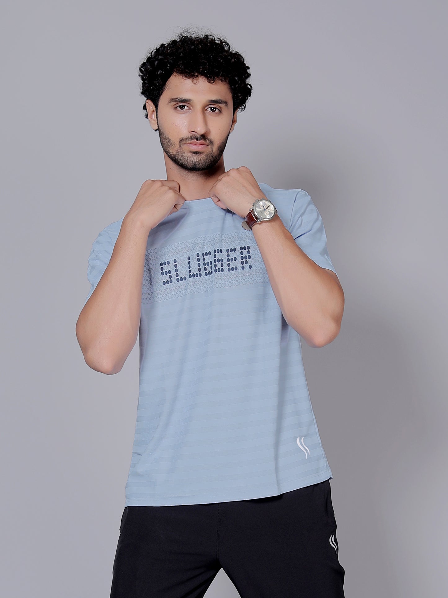 Sky blue doted Dry fit workout T-shirt | Regular Fit & Round Neck