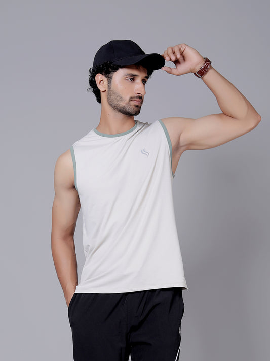Ultra soft Cut sleeves Sports T-Shirt | Softest, lightest, and most breathable fabric | White and green colour