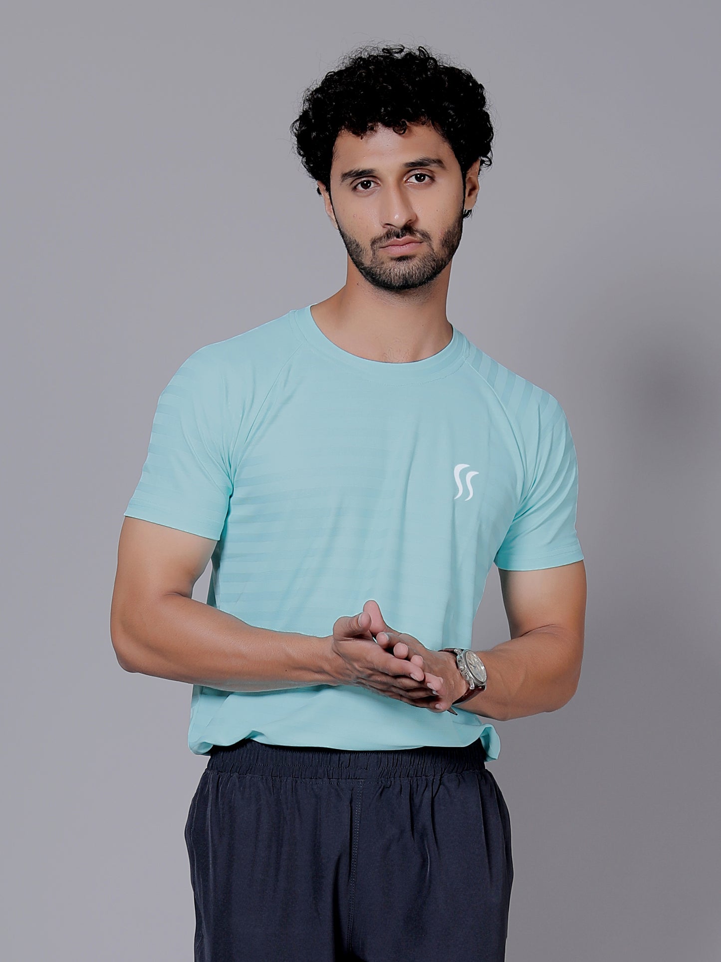 Dry fit sea green and joggers workout combo | Sea green T-shirt and black jogger