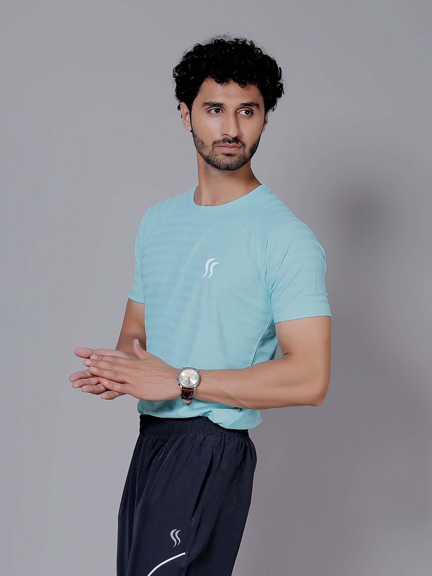 Dry fit sea green and joggers workout combo | Sea green T-shirt and black jogger