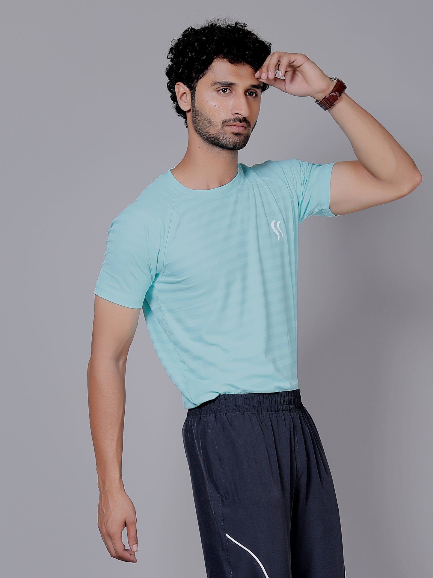 Dry fit sea green and joggers workout combo | Sea green T-shirt and black jogger