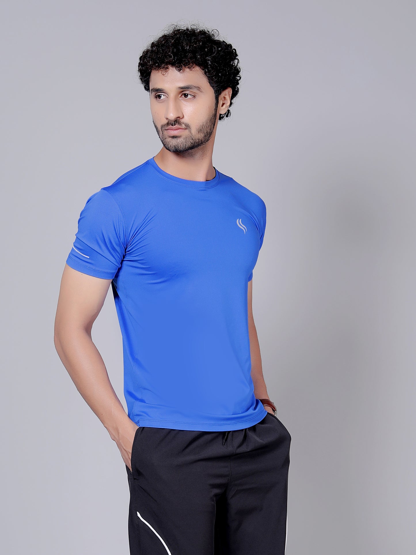 Ultra soft T-shirt and stripe joggers workout combo | Royal blue T-shirt and black jogger