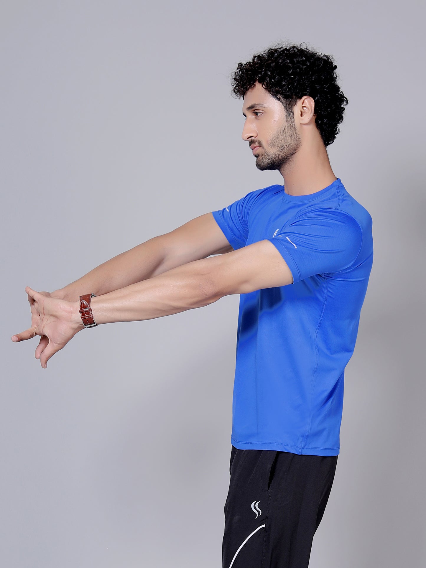 Ultra soft T-shirt and stripe joggers workout combo | Royal blue T-shirt and black jogger